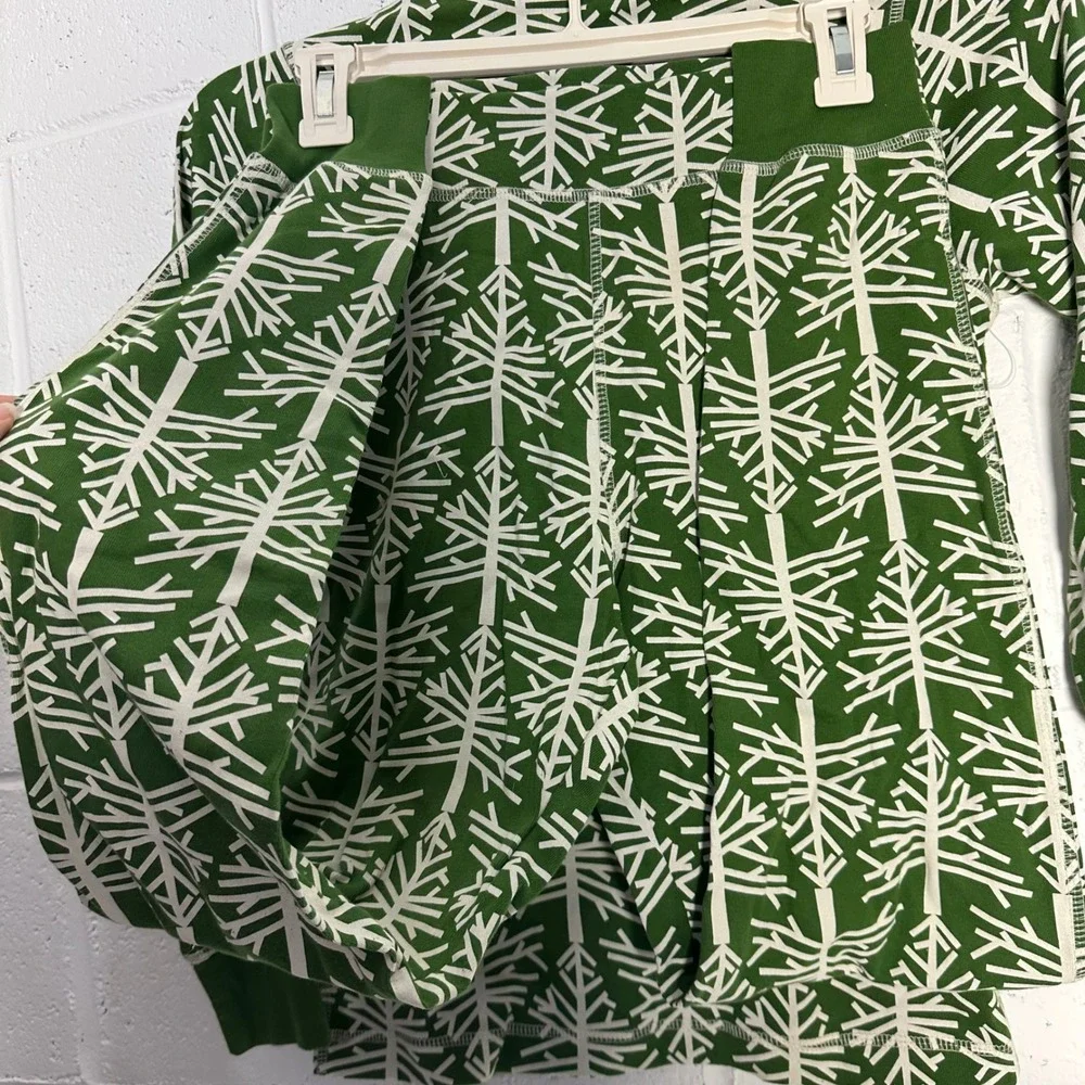 Pact Organic Cotton Pajama Set XS Green White Pine Tree Print Long Sleeve PJs